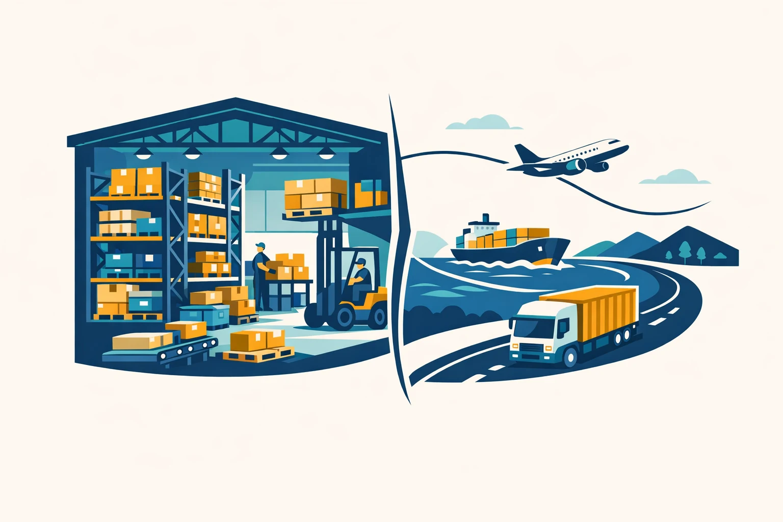Diagram contrasting warehouse management (WMS) and transport management (TMS)